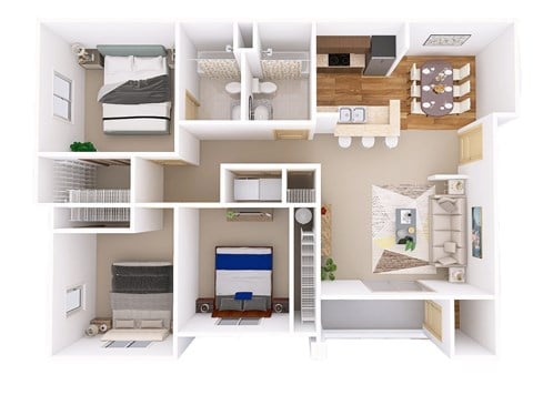 Floor plan for 3 beds, 2 baths, 1278 sqft